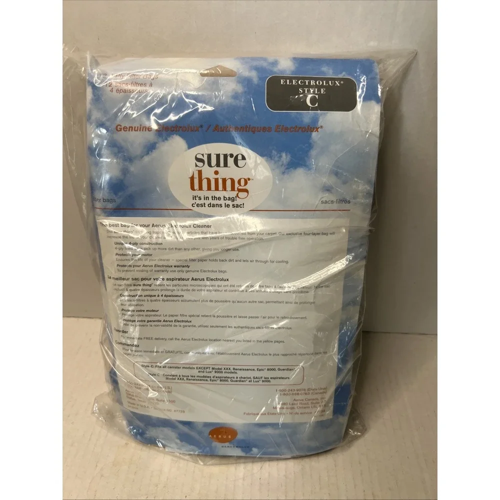 Electrolux Style C Sure Thing 12-Pack 4-Ply Vacuum Filter Bags Aerus Genuine